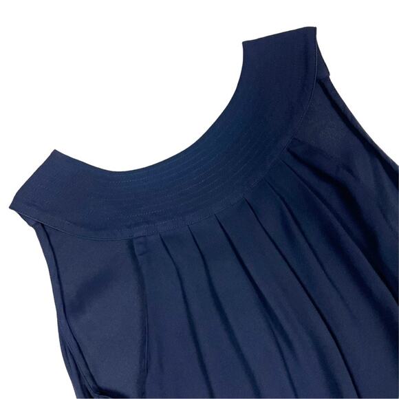 J. Crew Blouse Navy Blue Crepe V-Neck Sleeveless Drape Pintuck Work Top Womens 0 - Picture 6 of 10